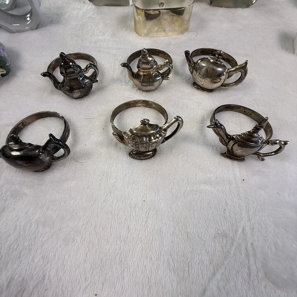 Vintage Napkin Rings Mixed Lot 44 Metal Porcelain Floral Grape Teapot Tableware